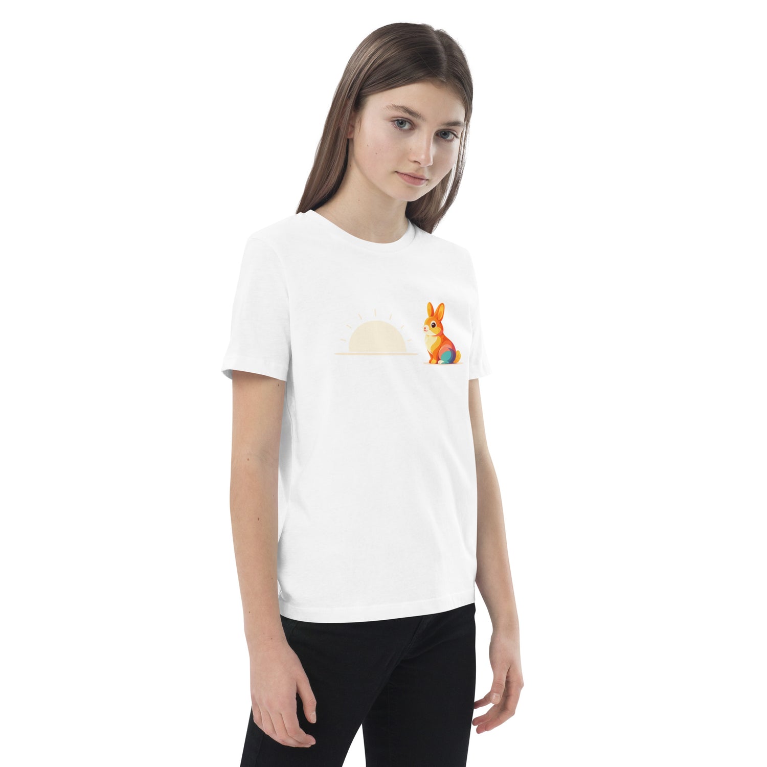 Girl wearing white organic cotton t-shirt
