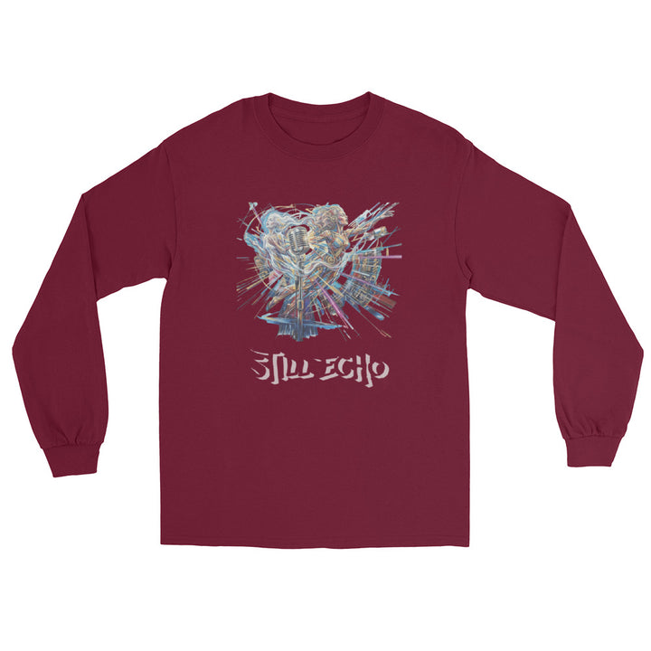 Maroon long sleeve shirt with colorful chest art