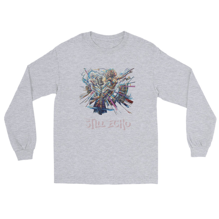 Gray long sleeve shirt with printed artwork