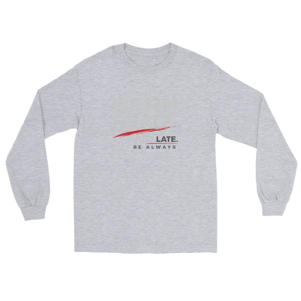 Gray long sleeve shirt with small chest graphic