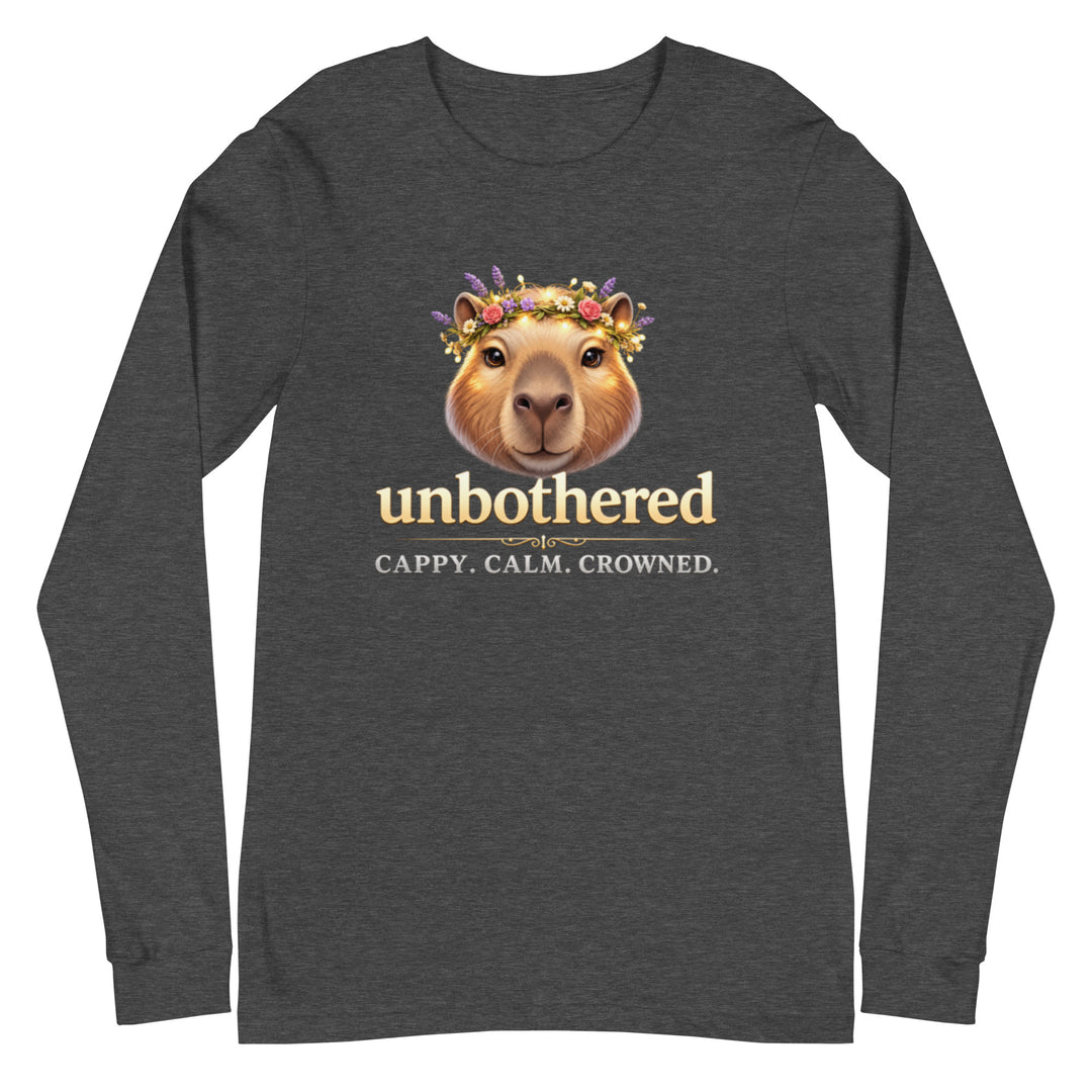 Dark gray long sleeve shirt with printed artwork
