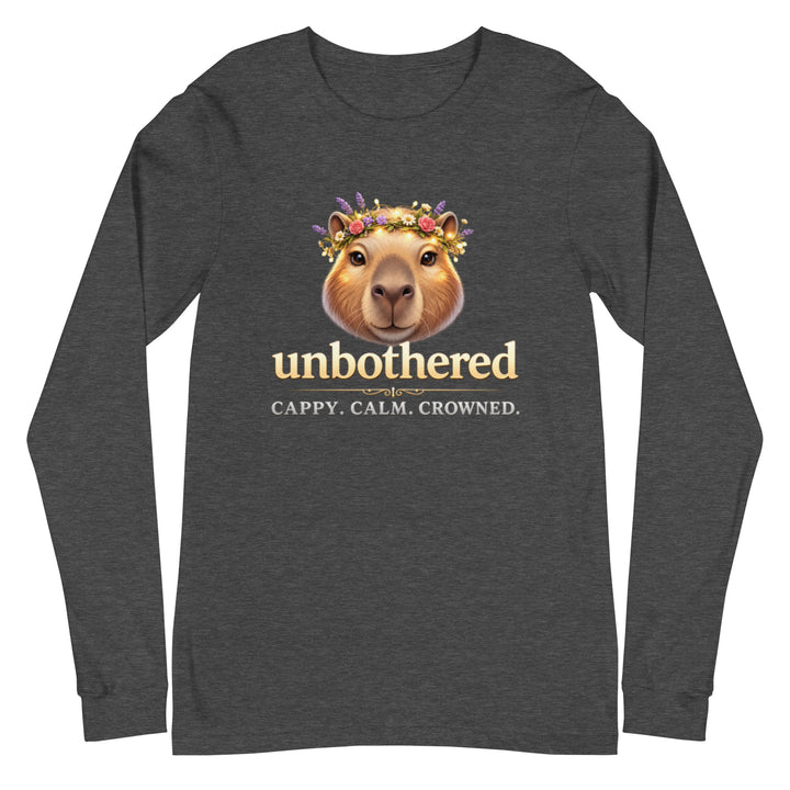 Dark gray long sleeve shirt with printed artwork