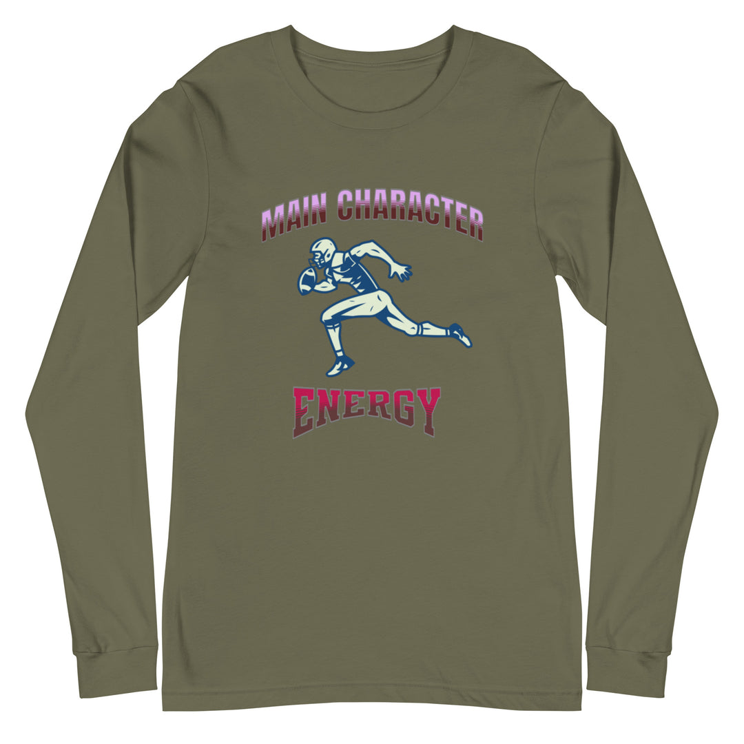Olive green long sleeve shirt with printed design