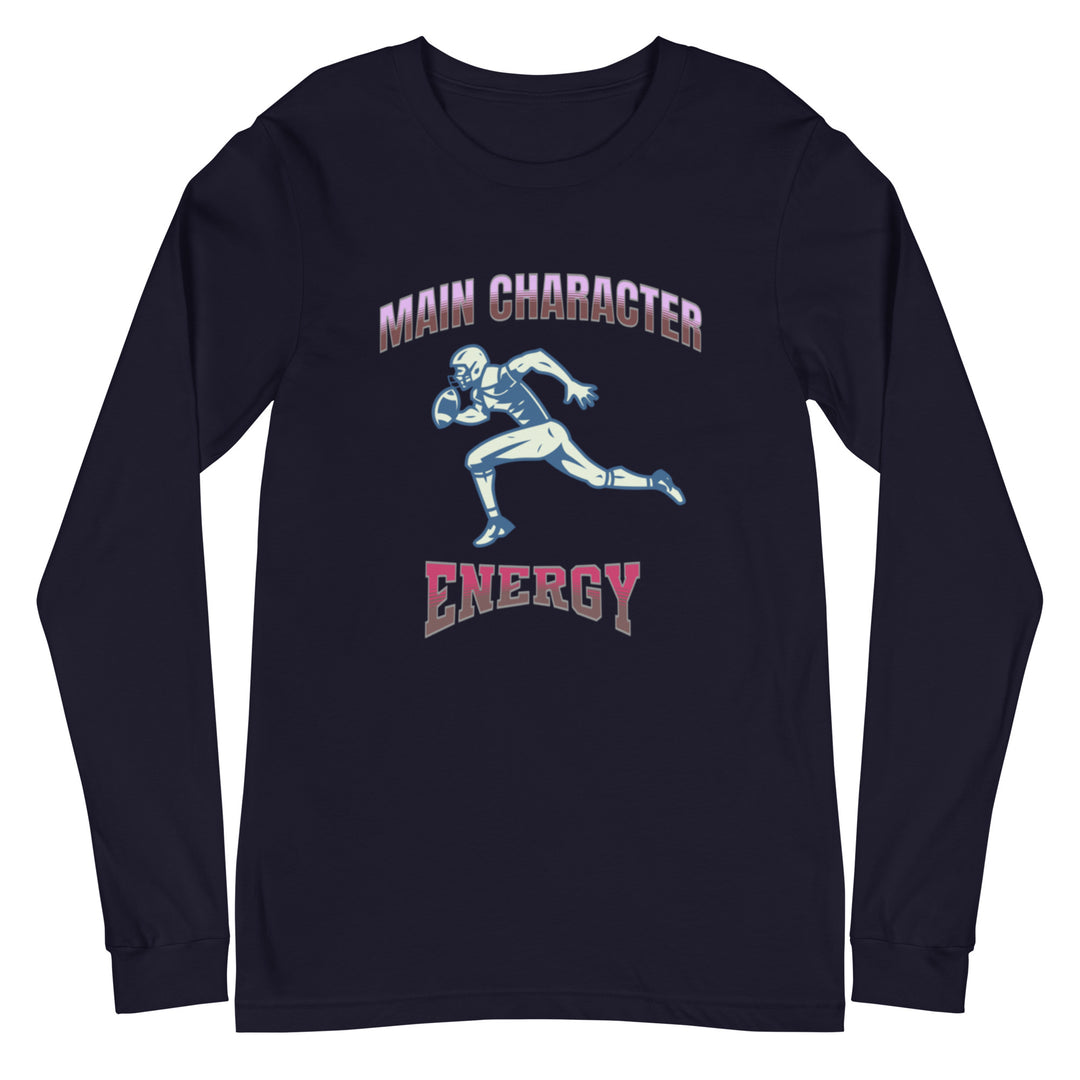 Navy long sleeve shirt with colorful chest graphic