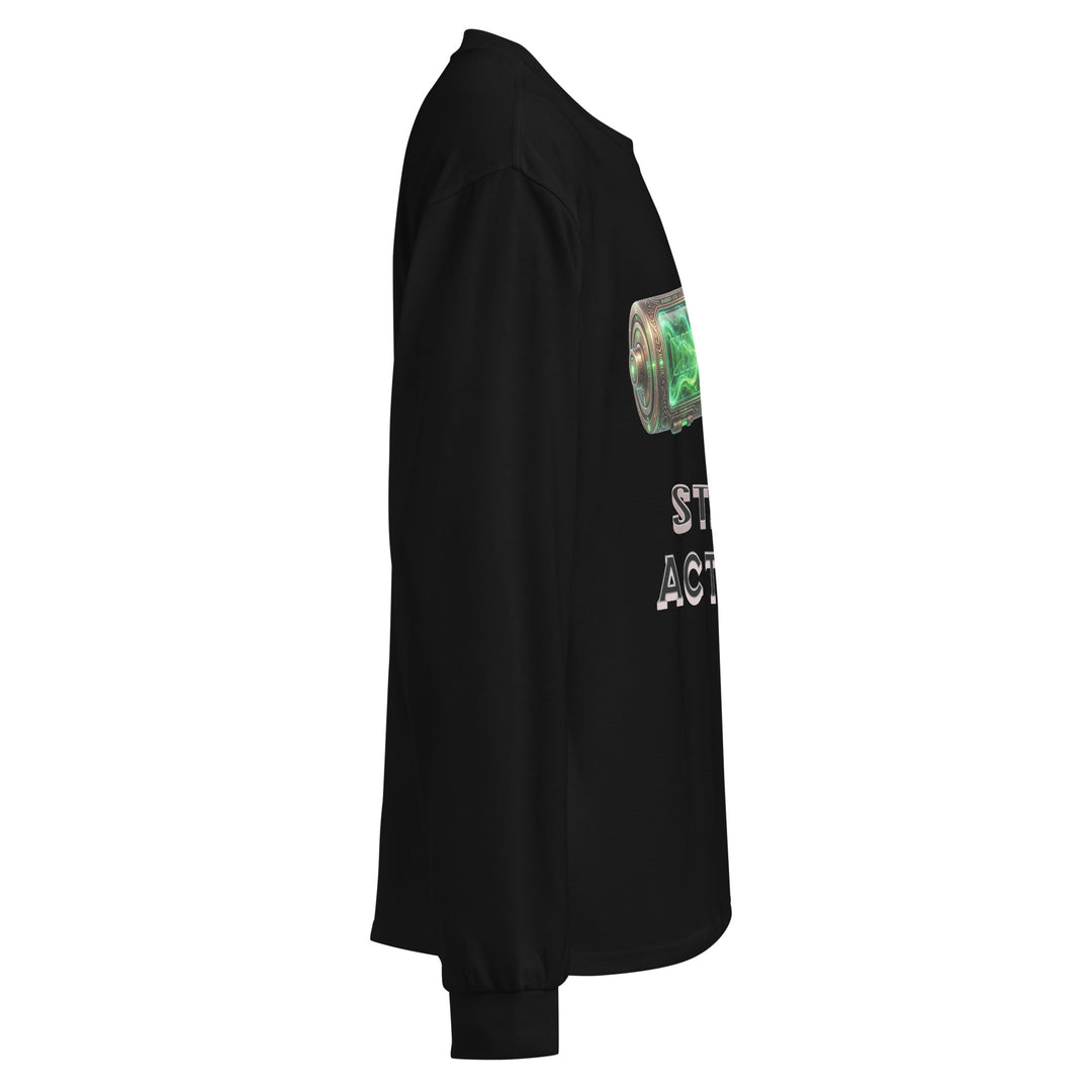 Black crew neck shirt with green sleeve detail